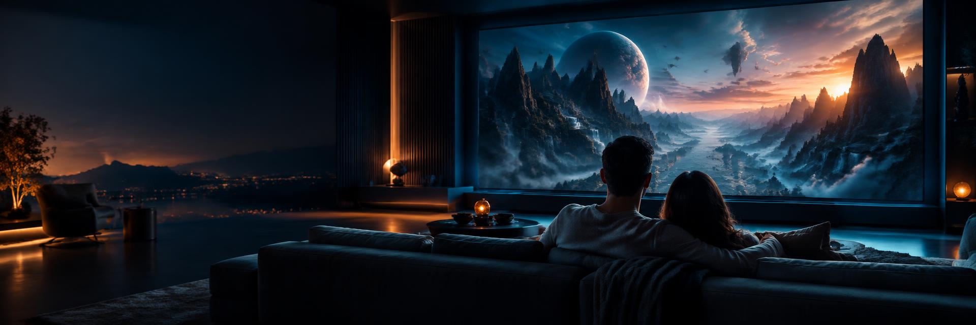 A couple enjoying premium home cinema entertainment